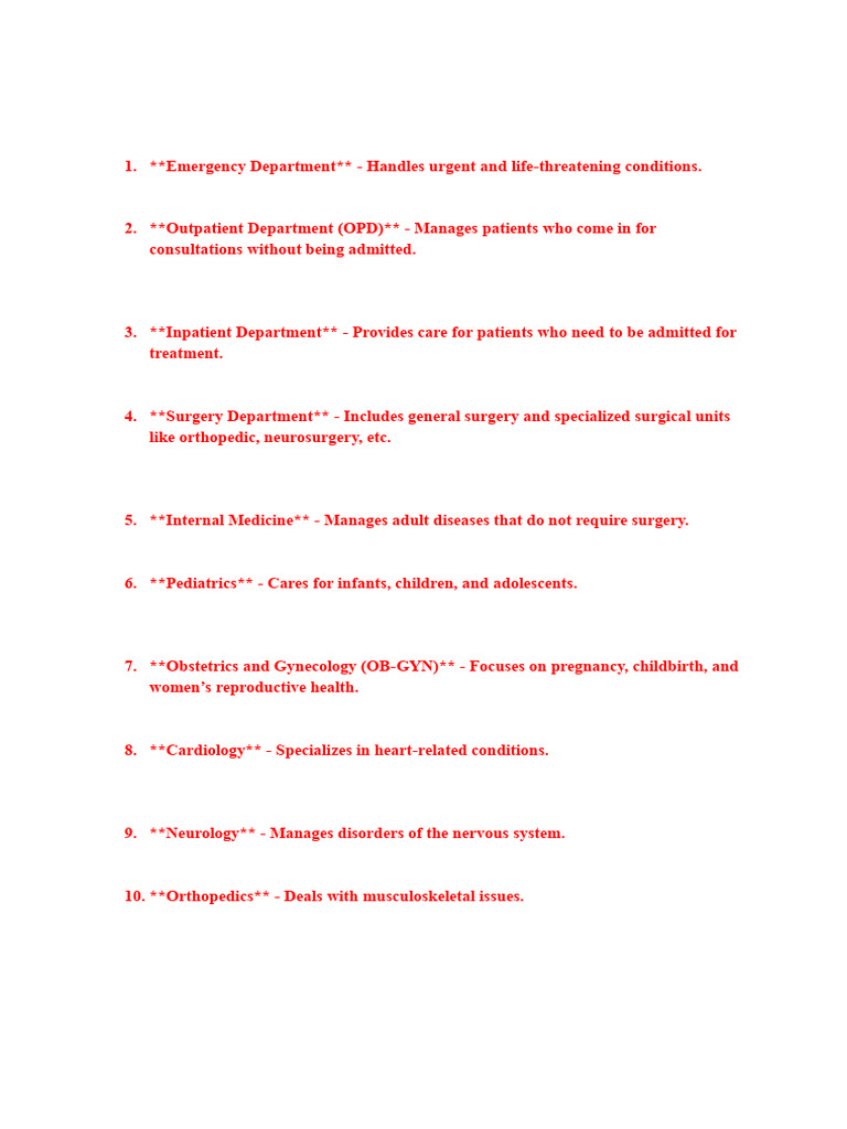 Overview of Hospital Departments | PDF