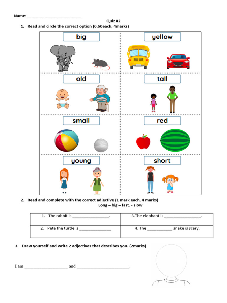 Adjectives Quiz Pdf Language Arts Discipline