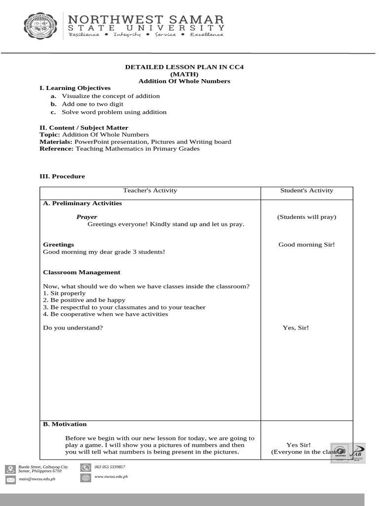 Lesson Plan in Math - Addition | PDF | Lesson Plan | Behavior Modification