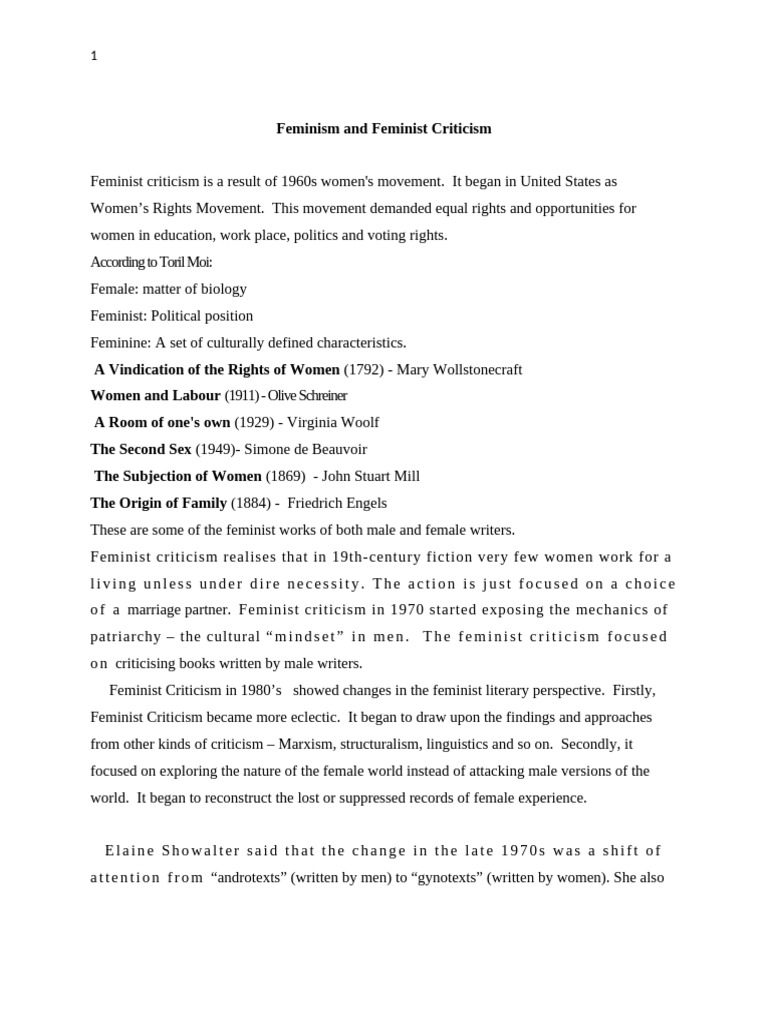 Feminism and Feminist Criticism | PDF | Gender Studies | Feminism
