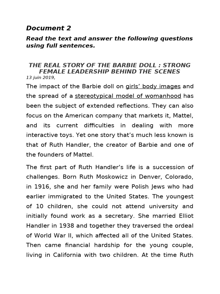 Document 2 Ce The Real Story of The Barbie Doll | PDF | Barbie