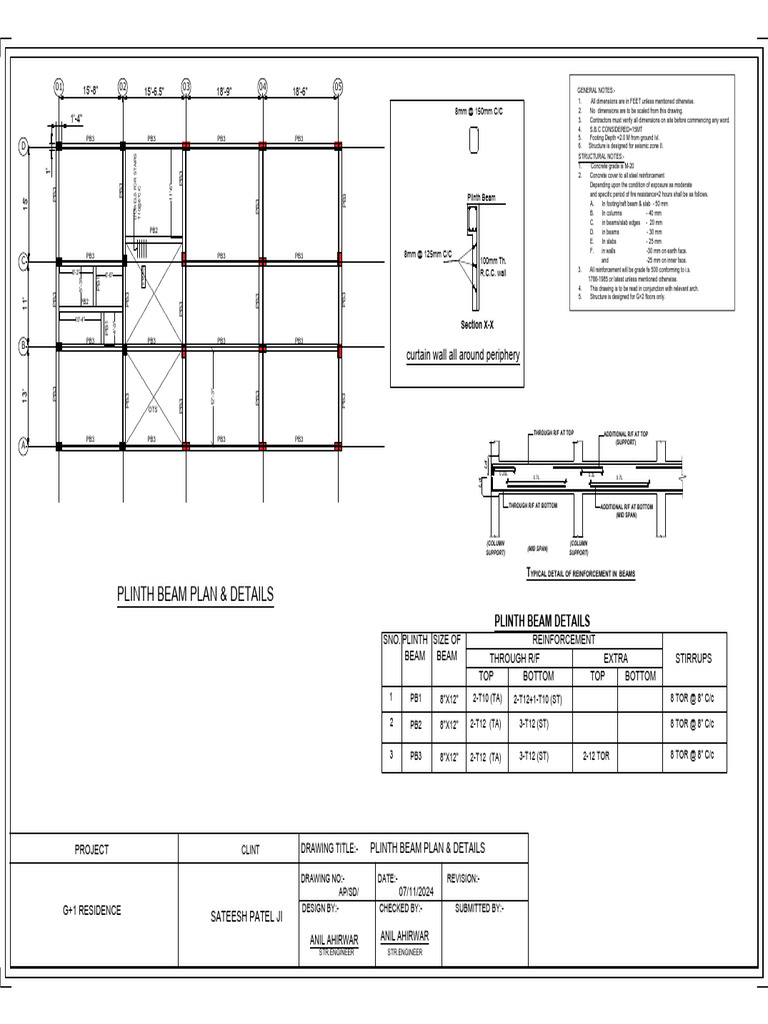 Plinth Beam Plan & Details: Curtain Wall All Around Periphery | PDF ...