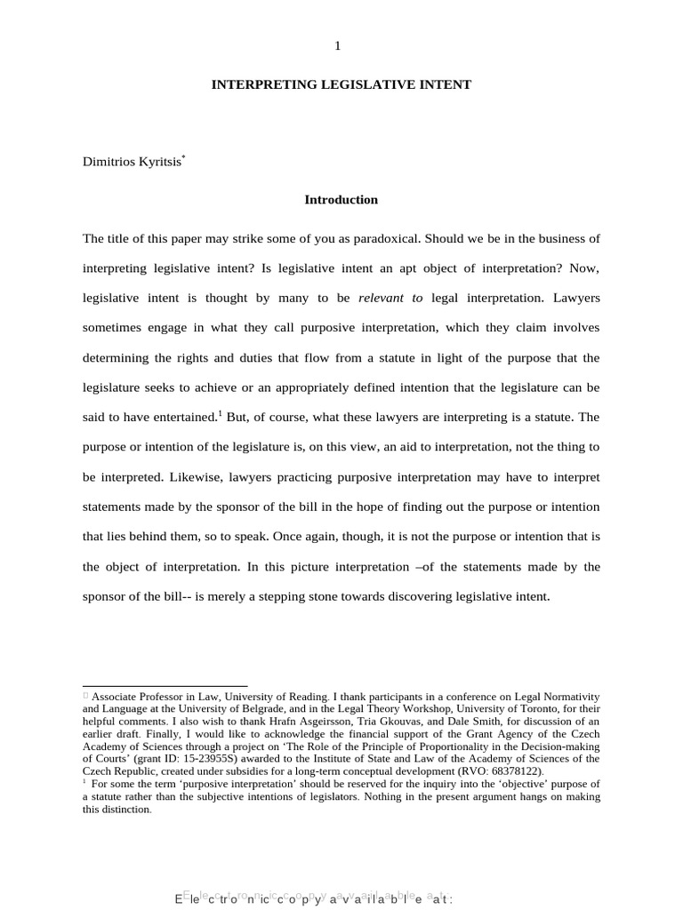 SSRN 3243732 | PDF | Statutory Interpretation | Intention