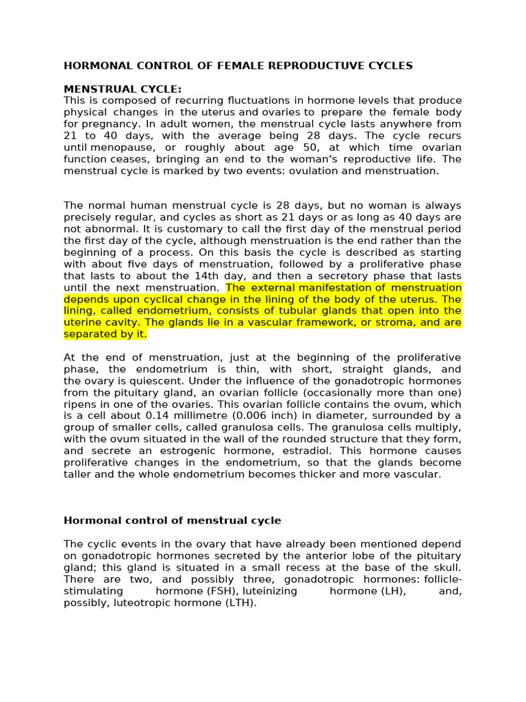 Hormonal Regulation of Menstrual Cycle | PDF | Luteinizing Hormone ...