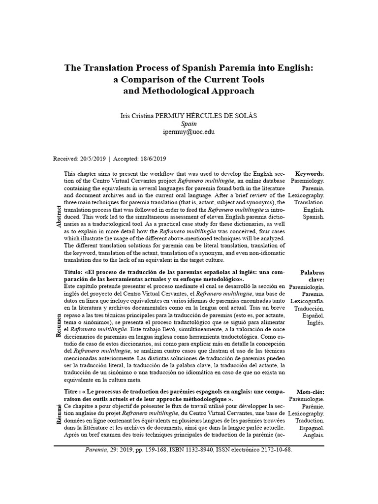 The Translation Process of Spanish Paremia Into English | PDF ...