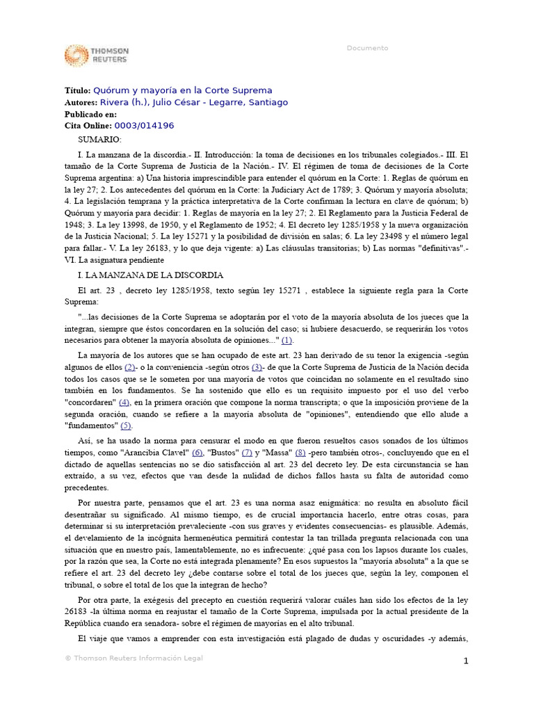 Quorum Mayoria Corte Suprema | PDF | Tribunal Supremo de los Estados ...