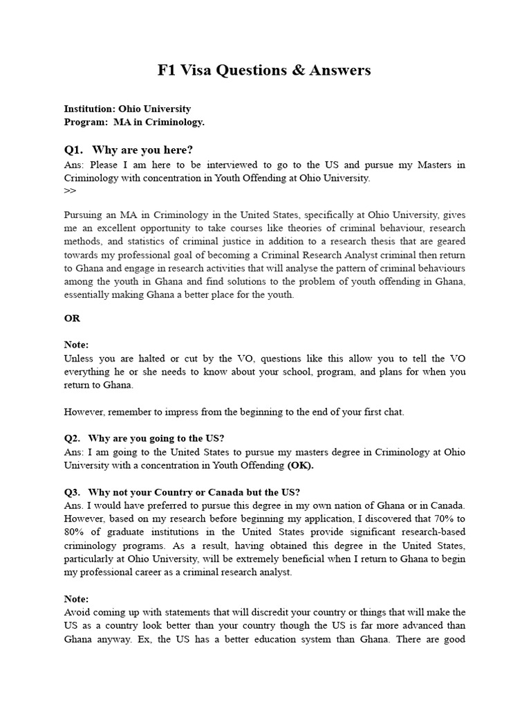F1 Visa Interview Insights for Criminology MA | PDF | Criminology | Crimes