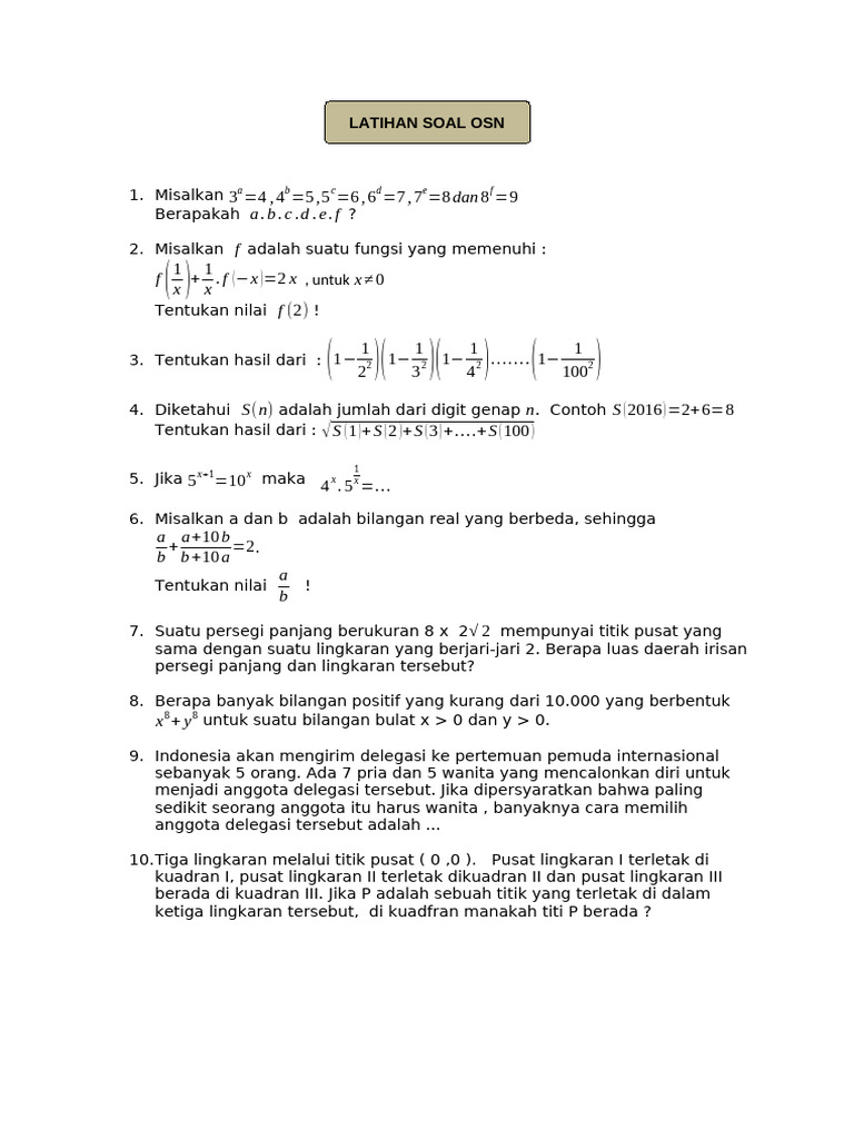 Soal Latihan OSN Matematika 2023 | PDF | Metode & Bahan Ajar