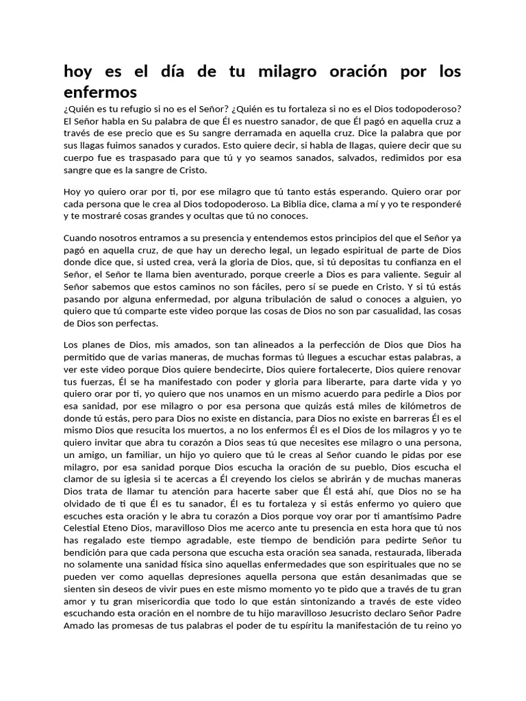 Hoy Es El Dia de Tu Milagro Oracion Por Los Enfermos Cpabhghby3e | PDF ...
