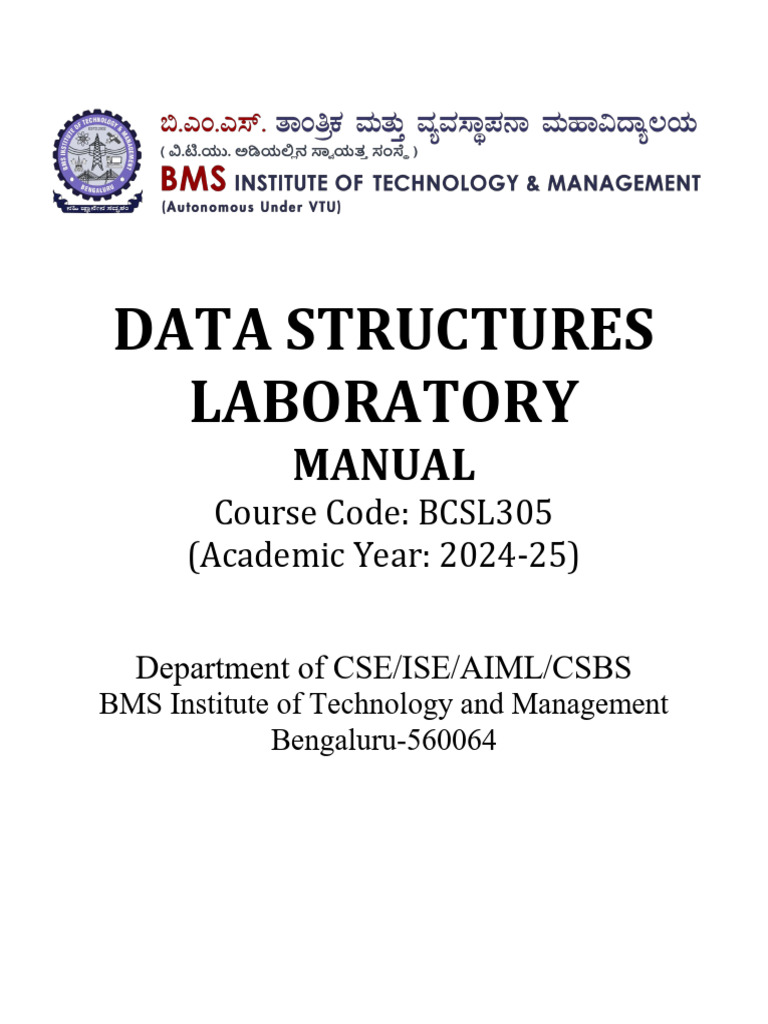 BCSL305 Data Structures Lab Manual | PDF | Queue (Abstract Data Type ...