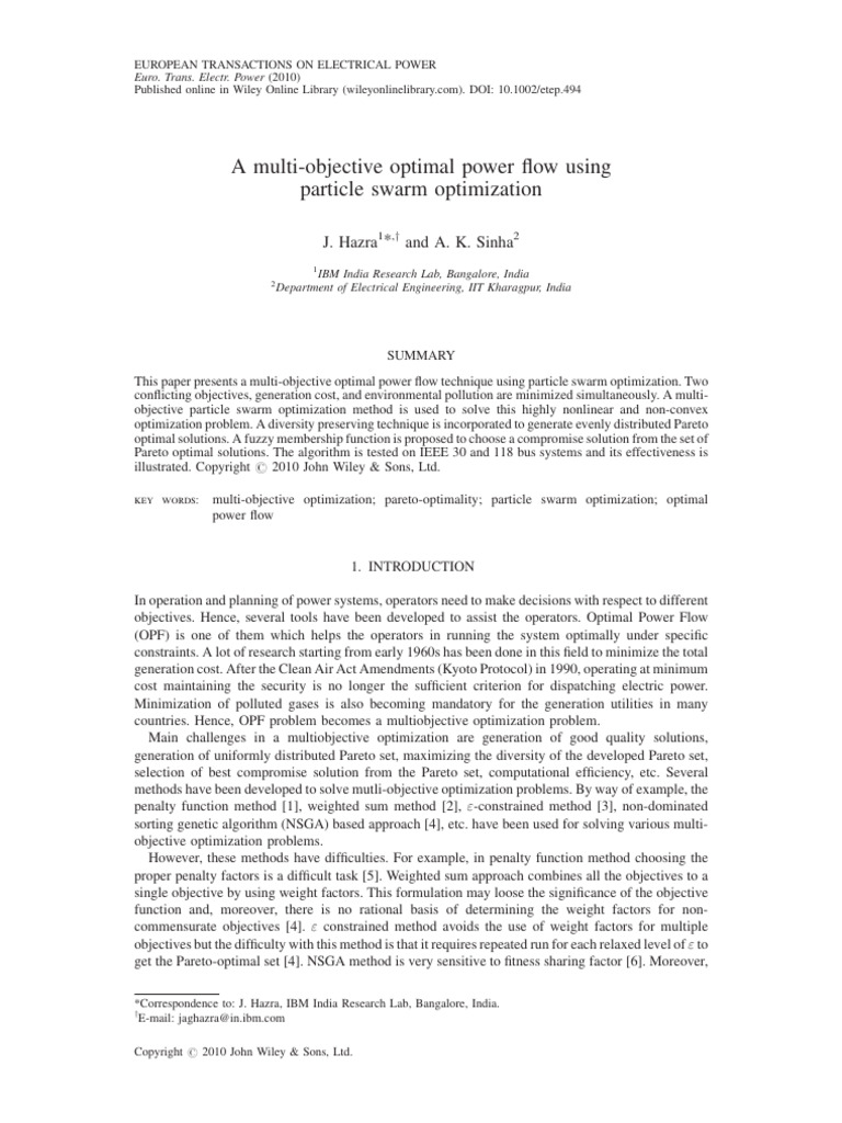 A Multi-Objective Optimal Power Flow Using Particle Swarm Optimization ...