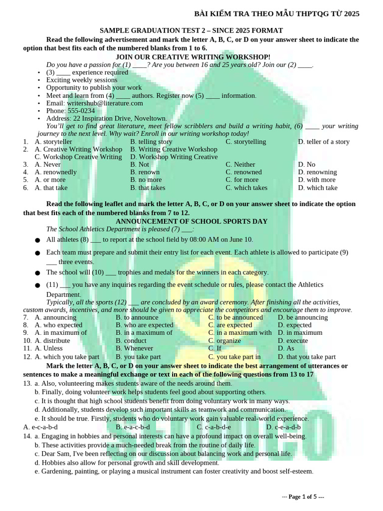 Sample Graduation Test Format 2025 | PDF | Fashion | Clothing