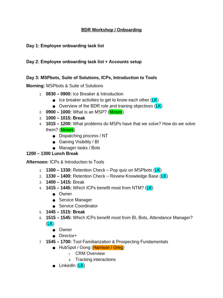 BDR Workshop - Onboarding | PDF