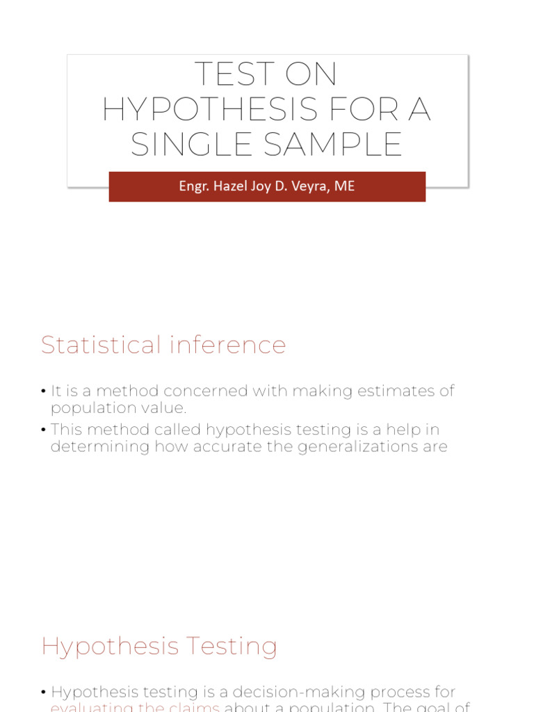 Test On Hypothesis For A Single Sample | PDF | Statistical Hypothesis ...