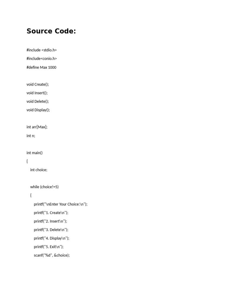 C Array Operations: Create, Insert, Delete | PDF