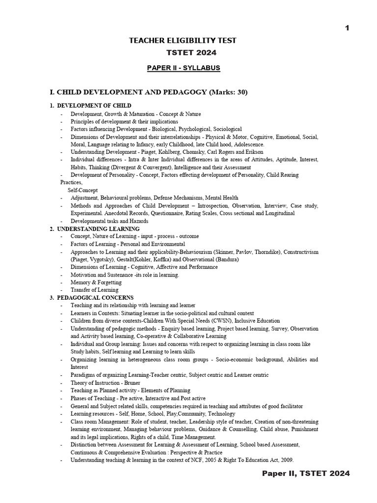 TET 2024 PAPER II SYLLABUS Hindi | PDF | Learning | Child Development