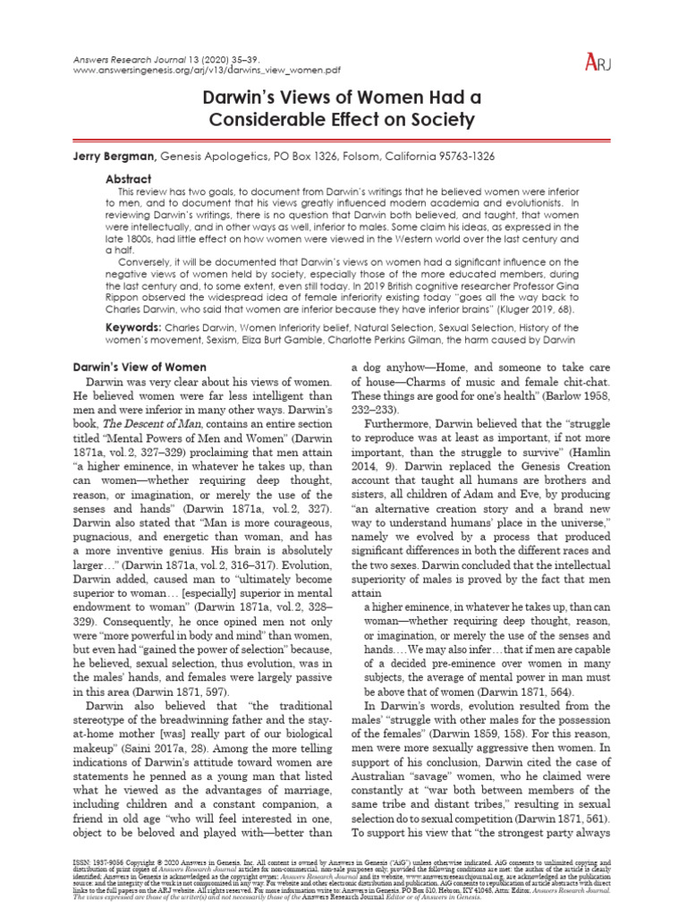 Darwins View Women | PDF | Charles Darwin | Evolution