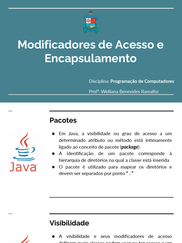Encapsulamento e Modificadores em Java | PDF | Classe (programação de ...