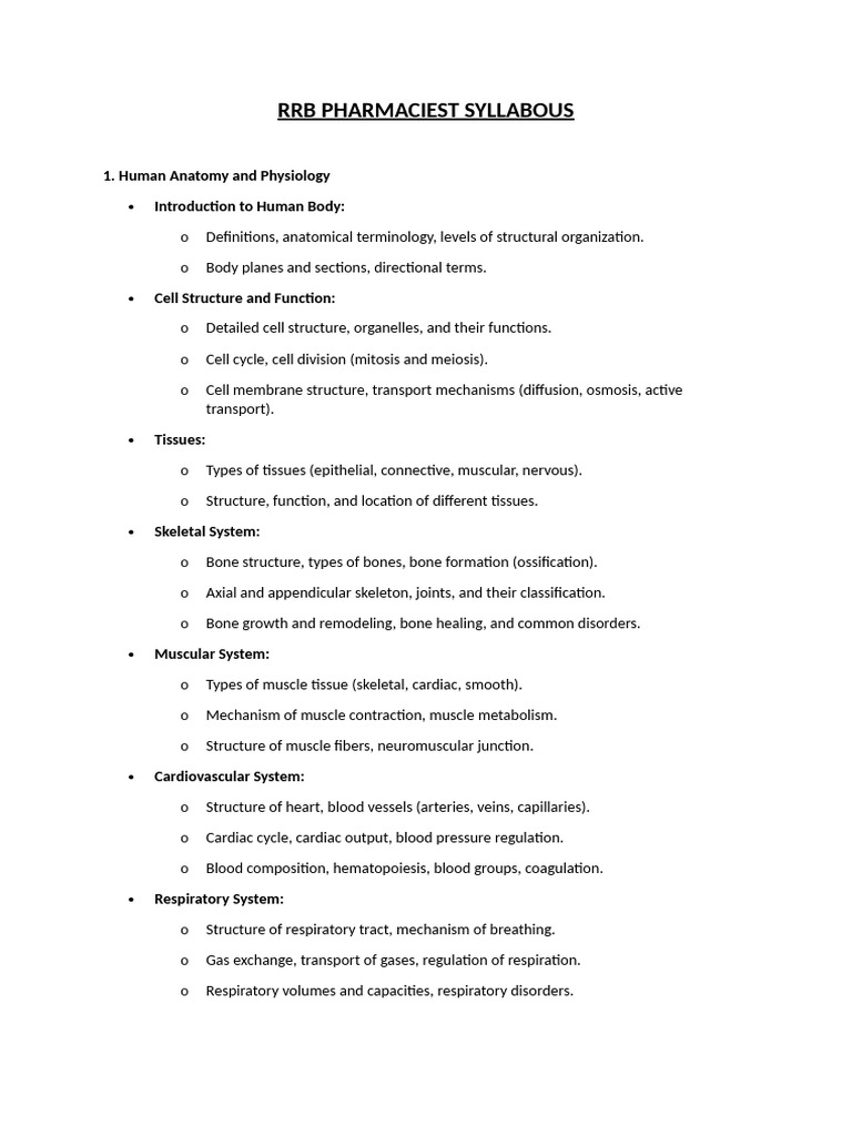 RRB Pharmacist Syllabus Overview | PDF | Biochemistry | Chemistry