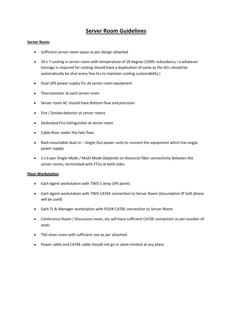 Server Room Guidelines Electronics Equipment