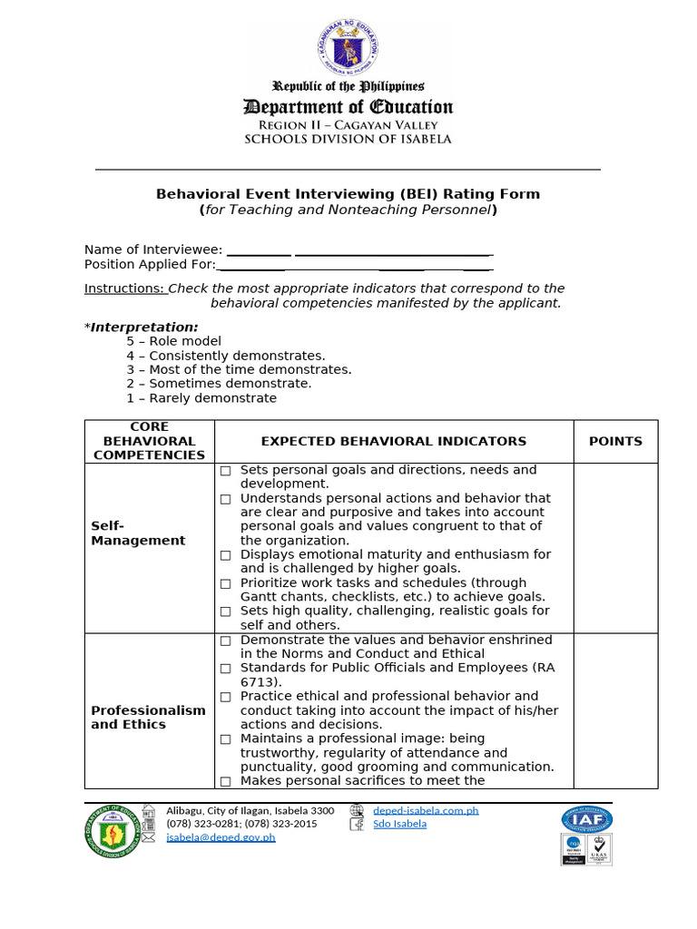BEI Rating Form for DepEd Personnel | PDF | Goal | Organizational Behavior