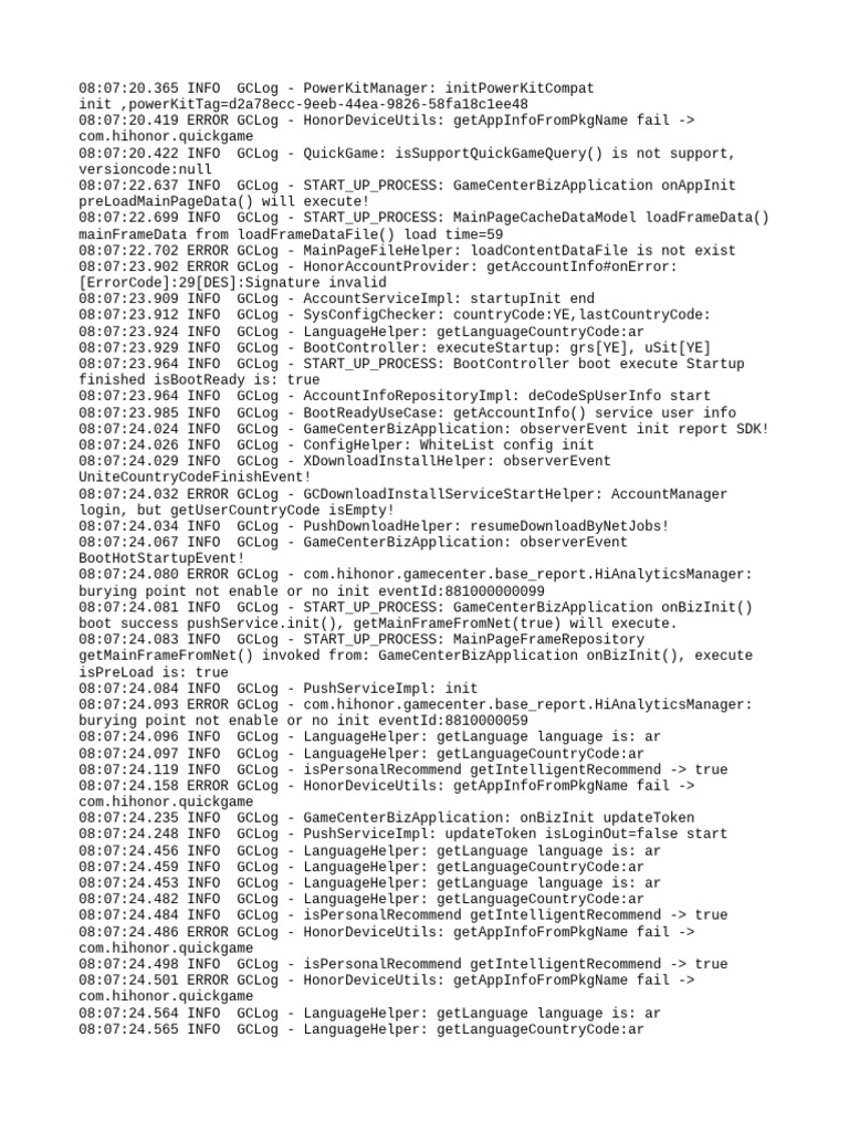 Honor Game Center Log Analysis | PDF | Computing | Software