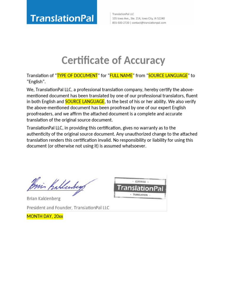 7896 Certificate of Accuracy Template PDF