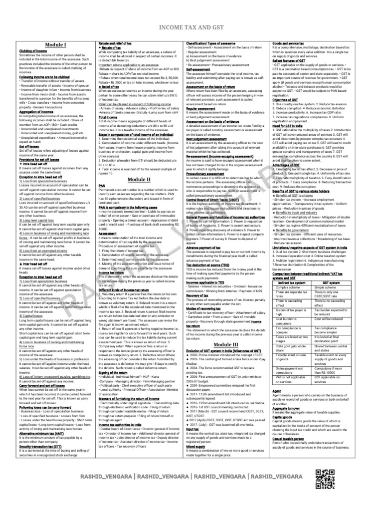 Income Tax and GST Overview Guide | PDF | Value Added Tax | Taxes