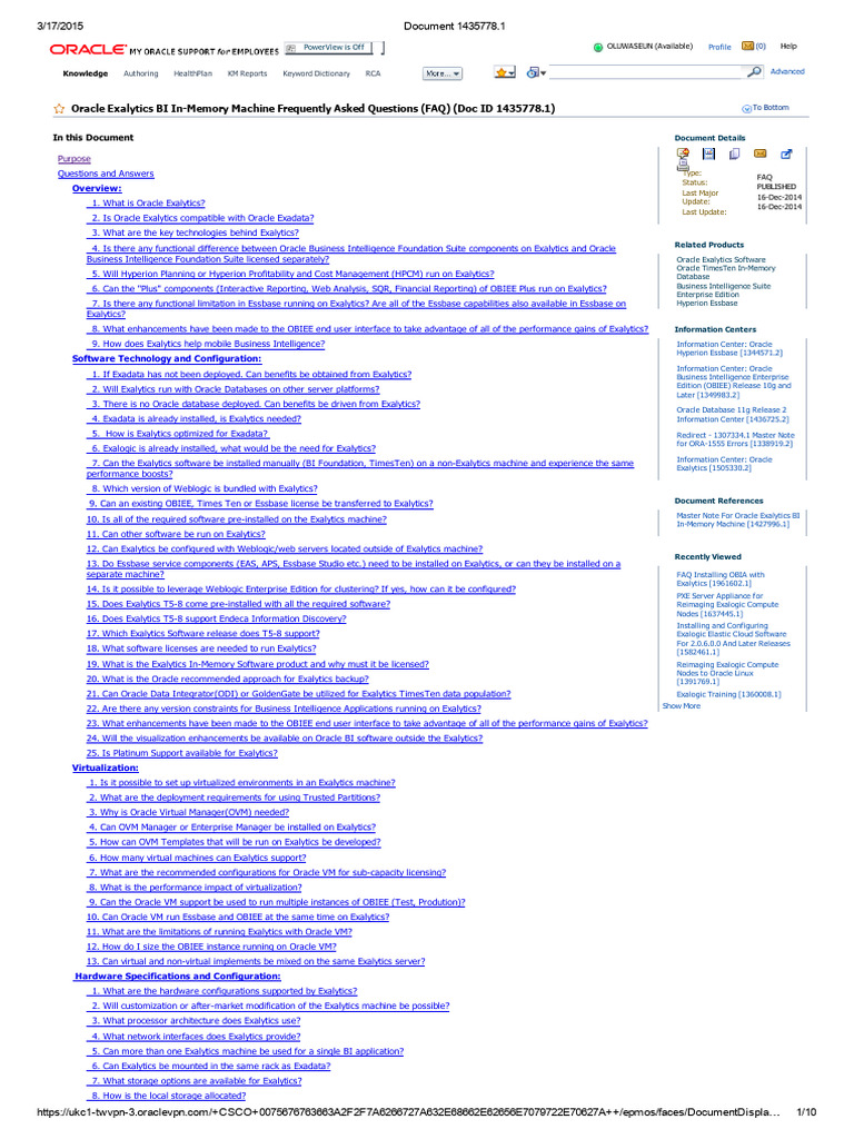 Oracle Exalytics FAQ and Insights | PDF | Virtual Machine | Oracle ...