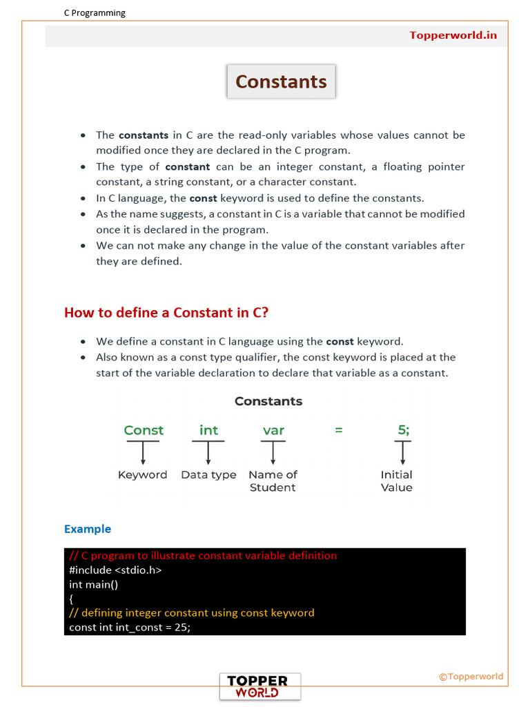 Constants in C | PDF | Computer Engineering | Computer Programming