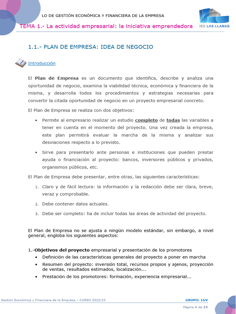 Plan de Empresa: Guía para Emprendedores | PDF | Business | Plan de ...
