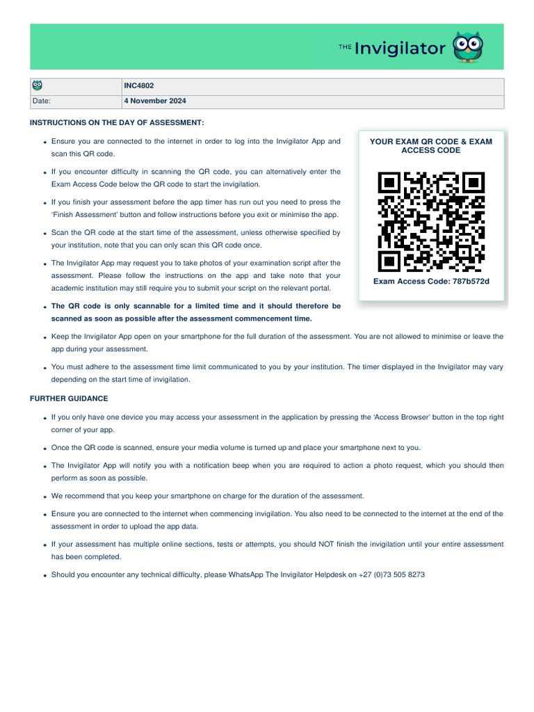 Exam QR Code & Access Instructions | PDF | Qr Code | Mobile App