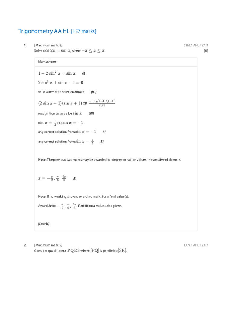 Trigonometry Exam Questions and Solutions | PDF | Elementary Geometry ...