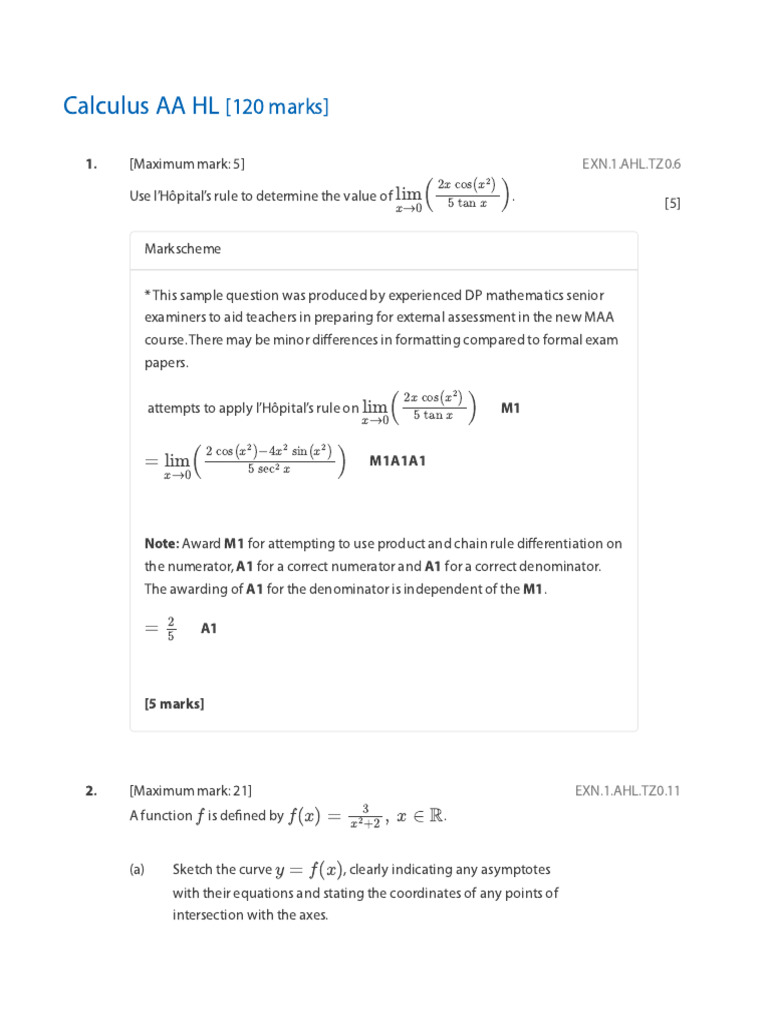 Calculus AA HL | PDF | Asymptote | Cartesian Coordinate System