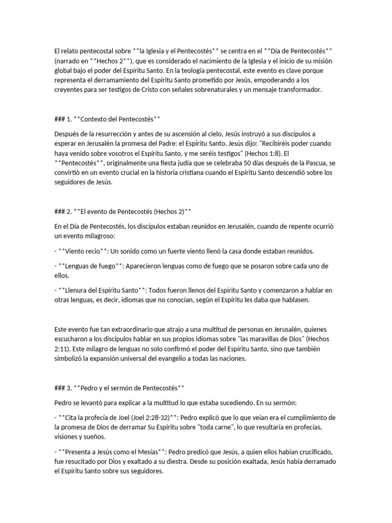 Relato del Pentecostés y la Iglesia | PDF | Pentecostalismo | Pentecostés