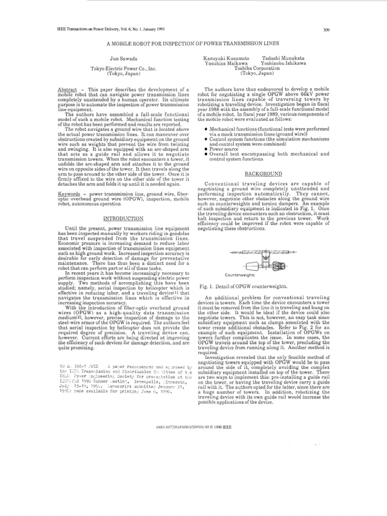 A Mobile Robot For Inspection of Power Transmission Lines | PDF ...