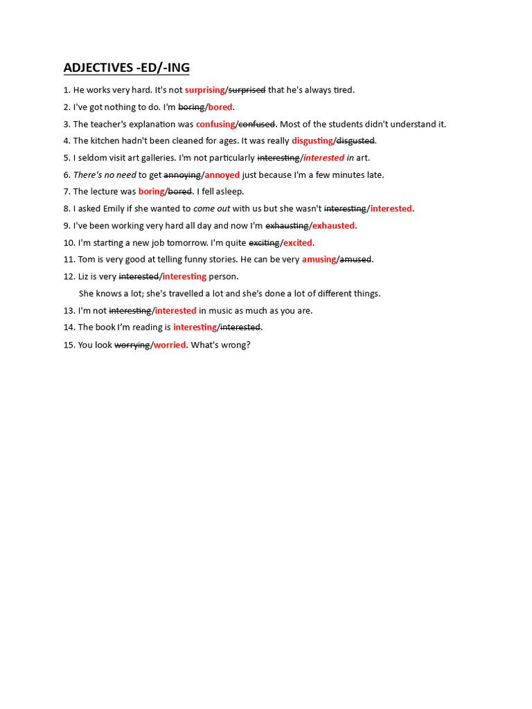 Understanding -ED and -ING Adjectives | PDF | Foreign Language Studies