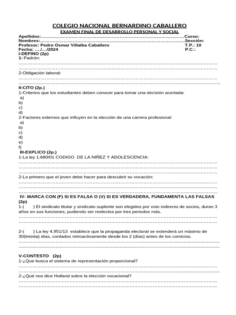 Examen Final de Desarrollo Personal y Social | PDF | Elecciones | Gobierno