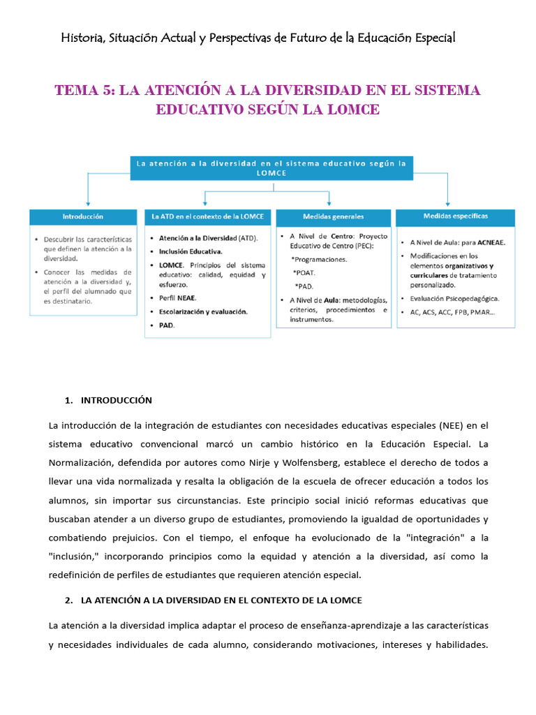 Tema 5 - La Atención A La Diversidad en El Sistema Educativo Según La ...