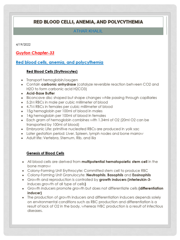 Guyton Chap 33 | PDF | Red Blood Cell | Anemia