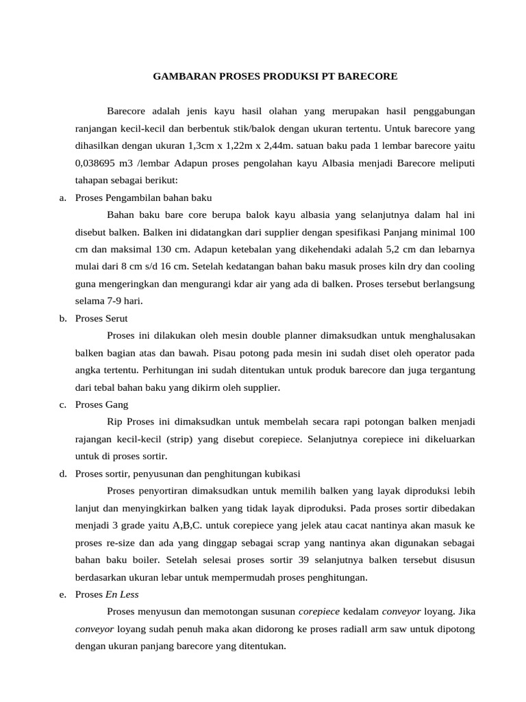 Proses Produksi Barecore Kayu Albasia | PDF