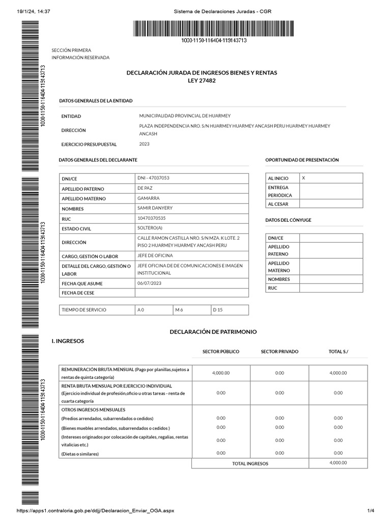 Declaración Jurada de Ingresos 2023 | PDF | Dinero | Economias