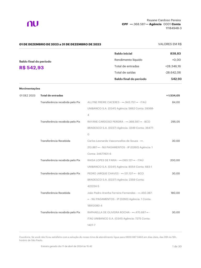 Extrato Bancário de Rayane Cardoso | PDF | Bancos | Bancos
