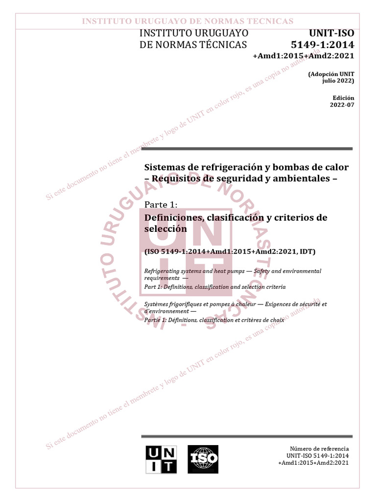 Unit-Iso 5149-1 2014 | PDF | Refrigeración | Refrigerante