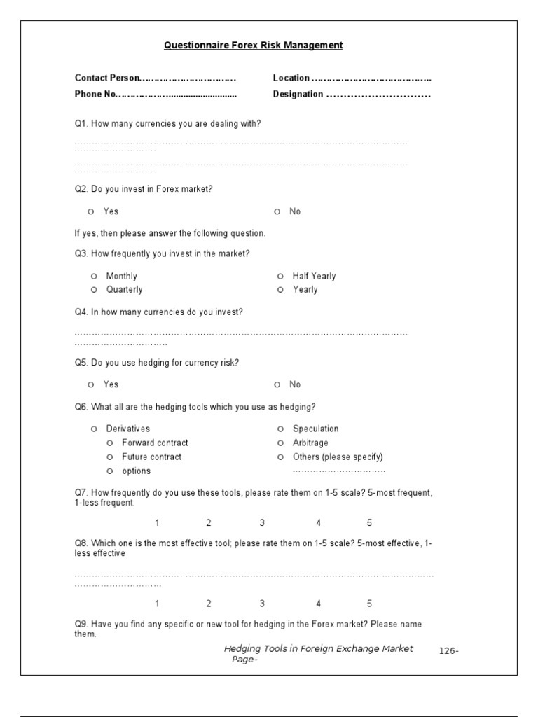 Questionnaire Forex Risk Management - 