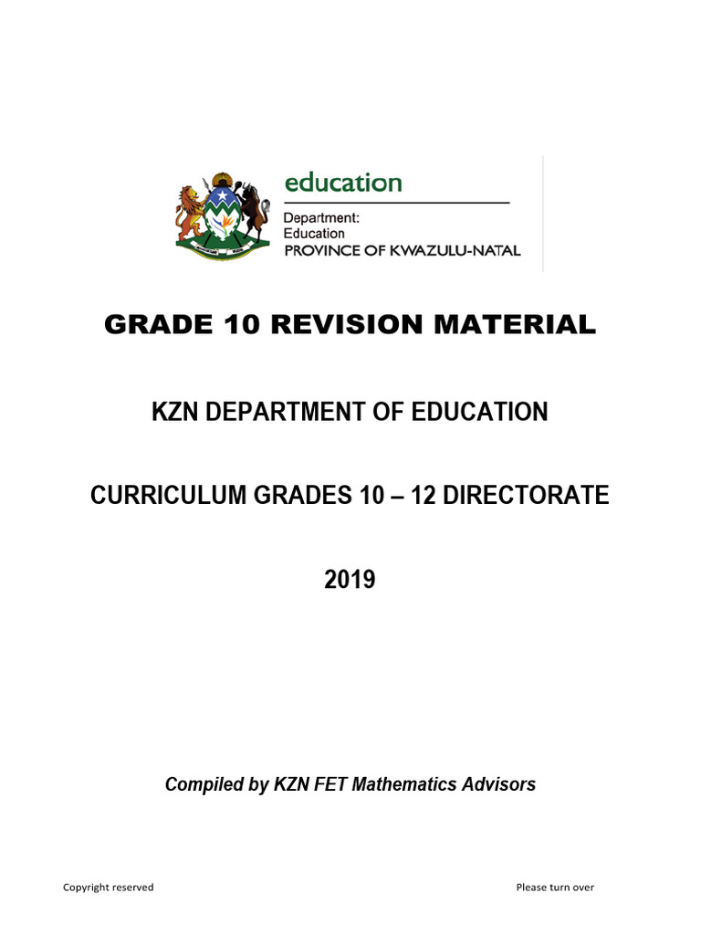 MATHS Grade 10 Revision Document 2019 | PDF | Triangle | Area