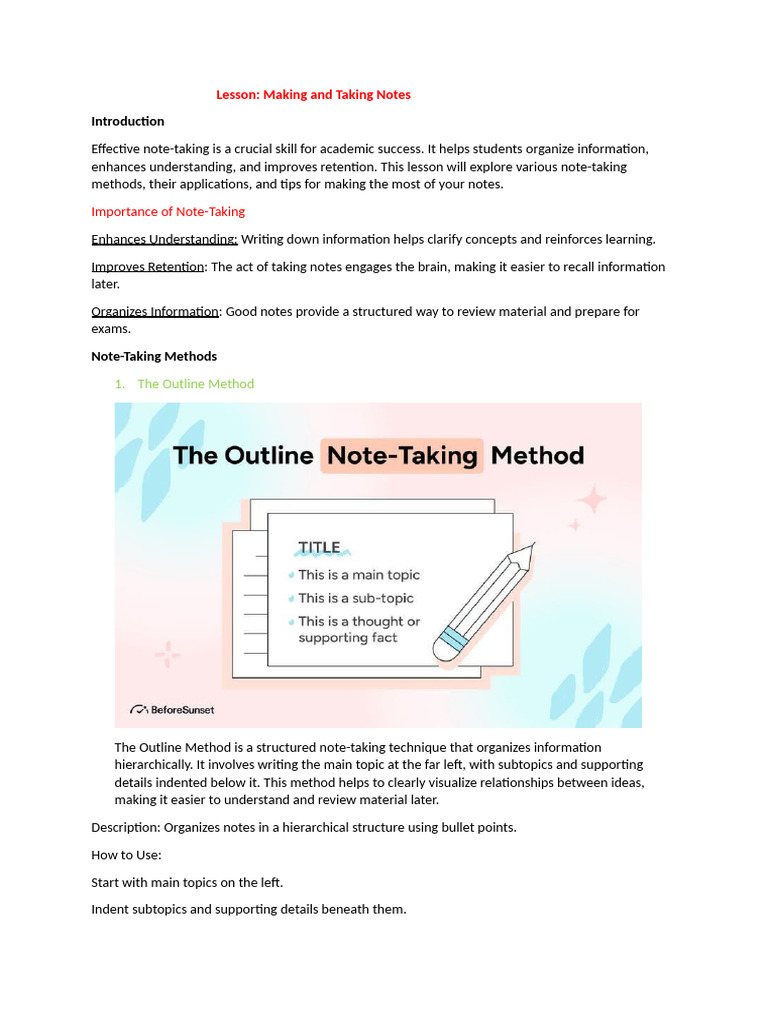 Making and Taking Notes Methods | PDF | Learning | Cognition