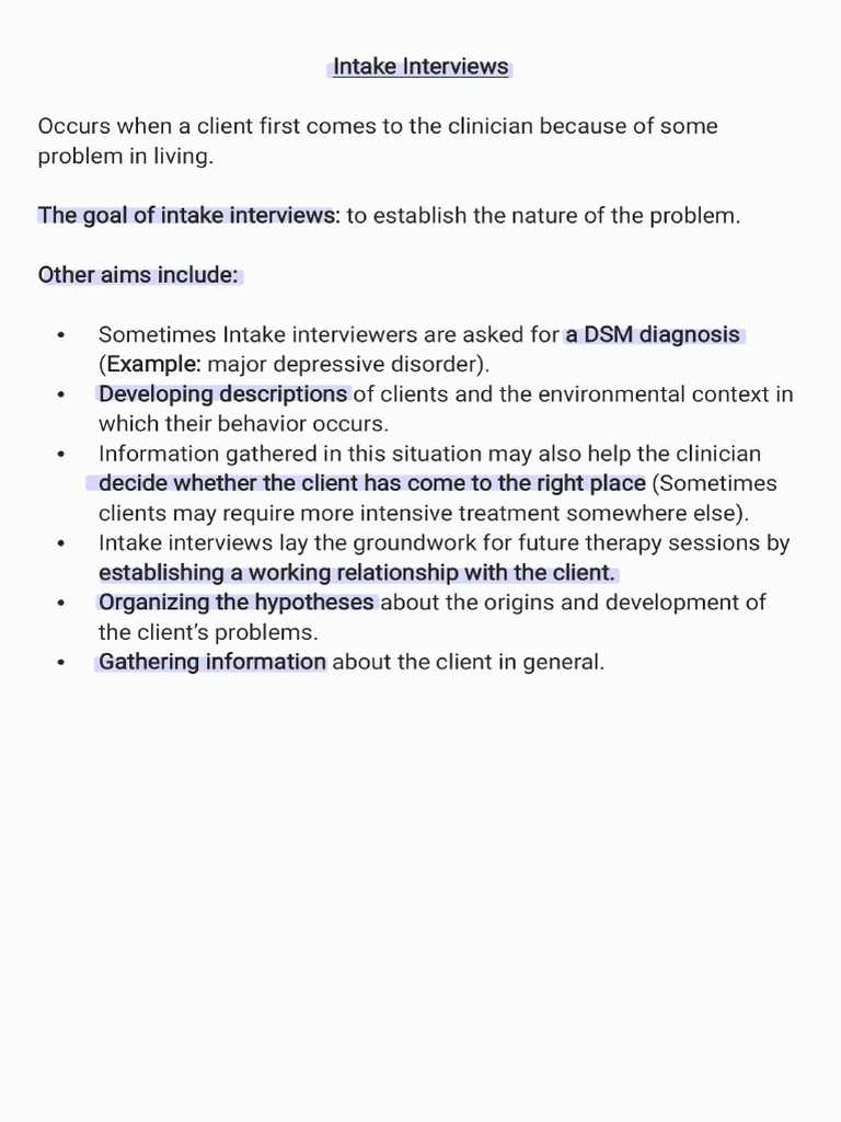 Intake Interviews - Summary Explenation | PDF