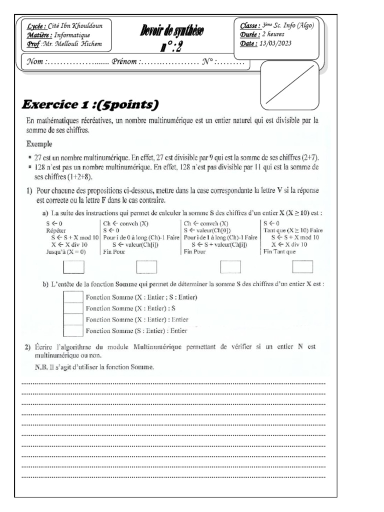 Devoir de programmation 3ème info | PDF | Ordinateurs