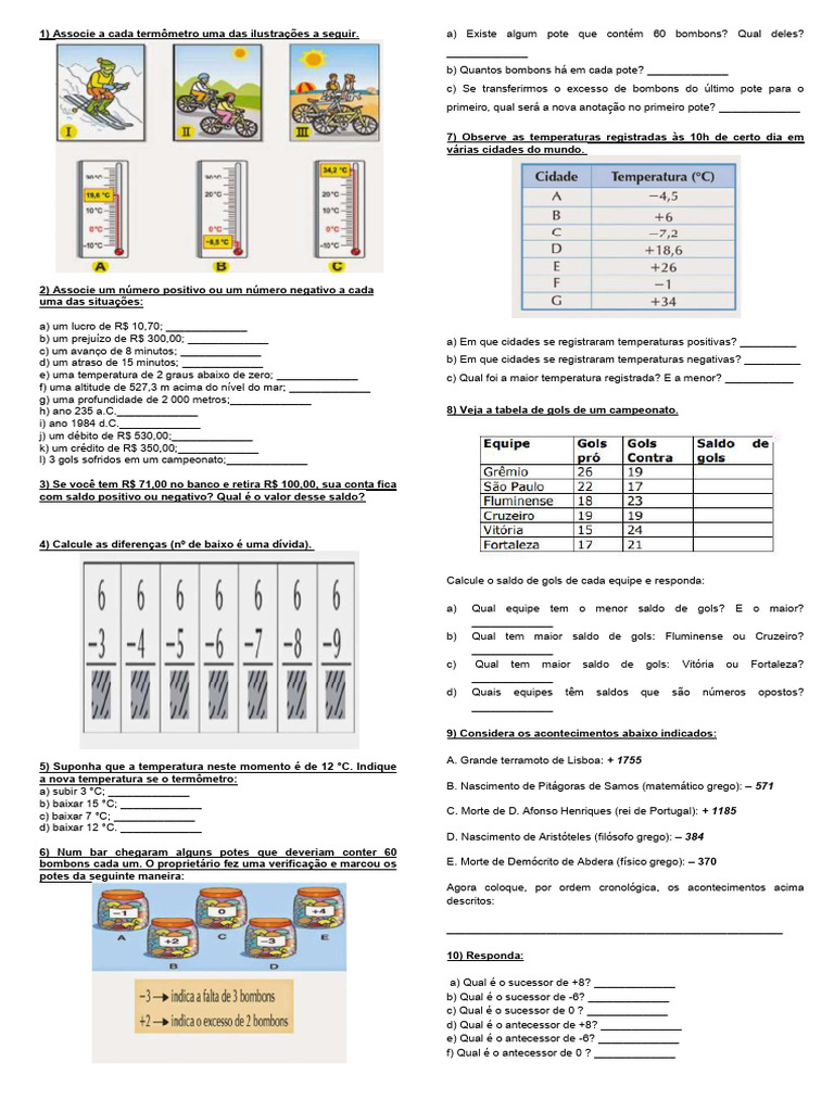 Exercícios De Matemática E Temperatura Pdf Temperatura